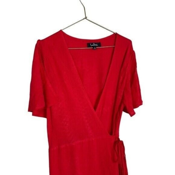 Lulu’s Much Obliged Dress Red Maxi Wrap Gauz Size Small - Picture 5 of 13